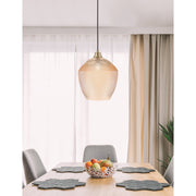 Toltec Cord 12in 1-Light Pendant | New Age Brass Steel and Amber Textured Glass | Kitchen Island & Dining Room | 12 x 12 x 15 in | Model 32-NAB-4223