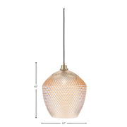 Toltec Cord 12in 1-Light Pendant | New Age Brass Steel and Amber Textured Glass | Kitchen Island & Dining Room | 12 x 12 x 15 in | Model 32-NAB-4223