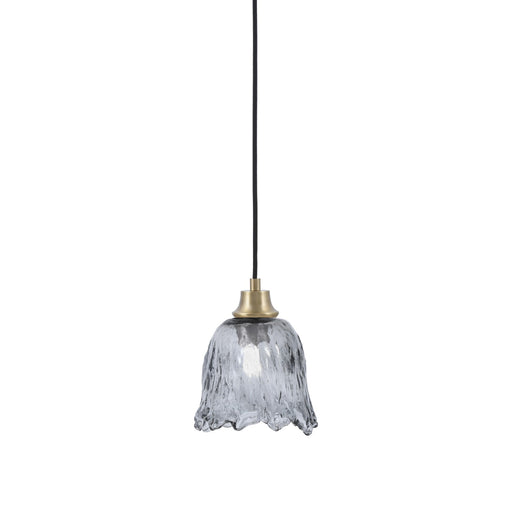 Toltec Cord 7in 1-Light Pendant | New Age Brass Steel and Smoke Lava Glass | Kitchen Island & Dining Room | 7 x 7 x 8.75 in | Model 32-NAB-4232