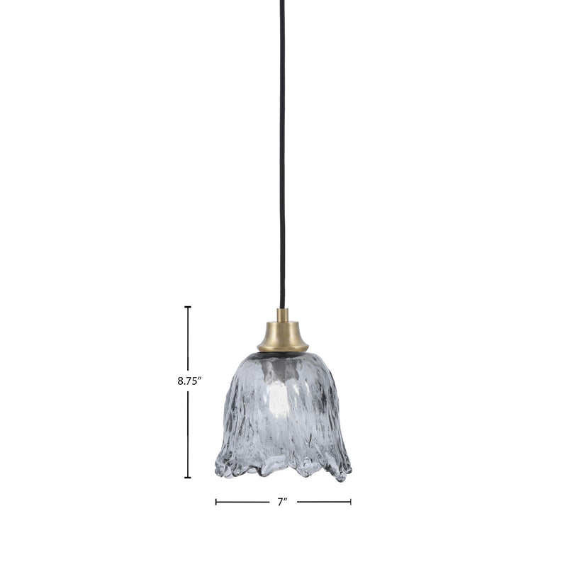 Toltec Cord 7in 1-Light Pendant | New Age Brass Steel and Smoke Lava Glass | Kitchen Island & Dining Room | 7 x 7 x 8.75 in | Model 32-NAB-4232