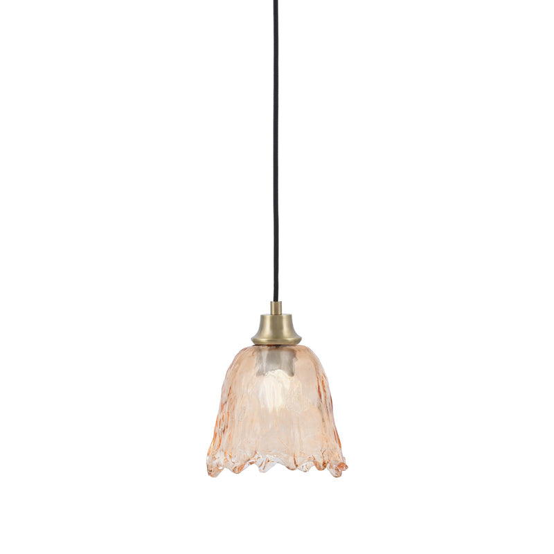 Toltec Cord 7in 1-Light Pendant | New Age Brass Steel and Amber Lava Glass | Kitchen Island & Dining Room | 7 x 7 x 8.75 in | Model 32-NAB-4233