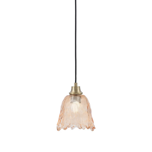 Toltec Cord 7in 1-Light Pendant | New Age Brass Steel and Amber Lava Glass | Kitchen Island & Dining Room | 7 x 7 x 8.75 in | Model 32-NAB-4233