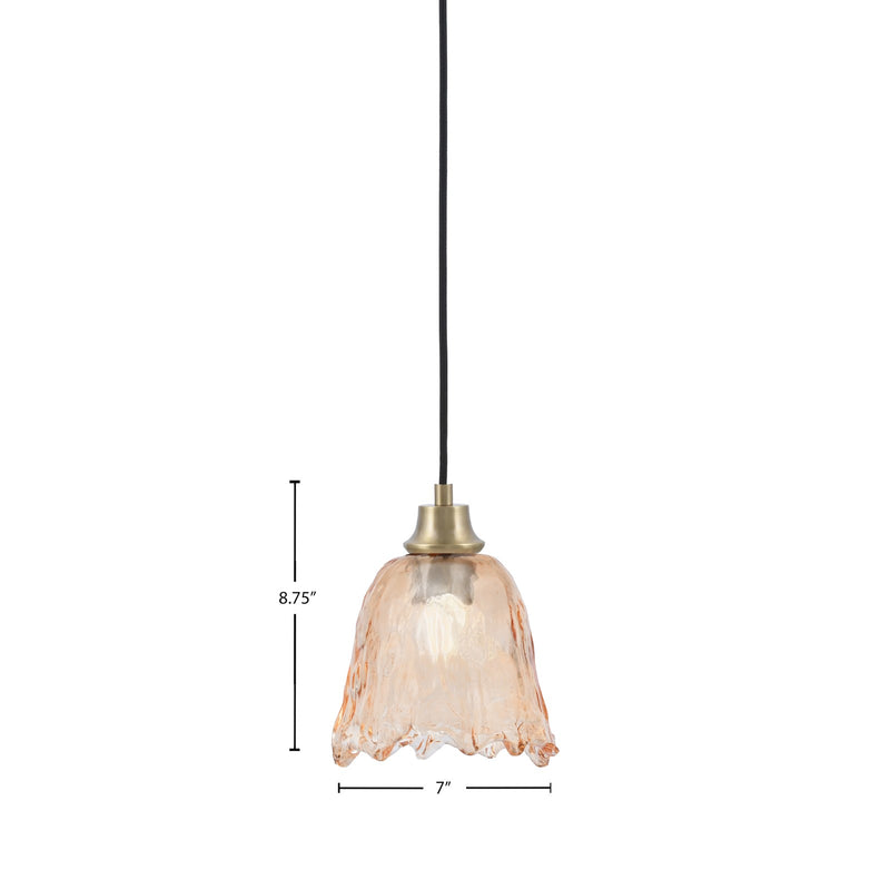 Toltec Cord 7in 1-Light Pendant | New Age Brass Steel and Amber Lava Glass | Kitchen Island & Dining Room | 7 x 7 x 8.75 in | Model 32-NAB-4233