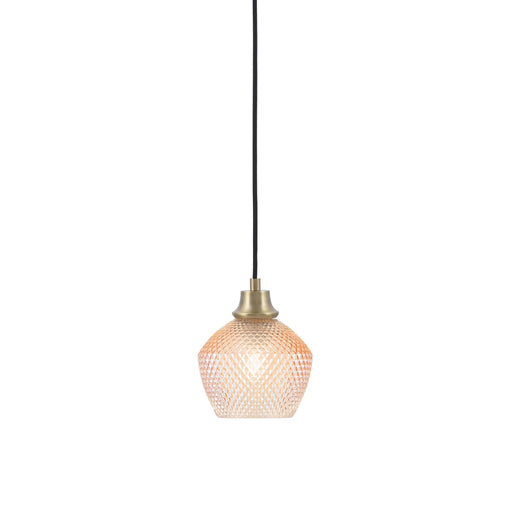Toltec Cord 6in 1-Light Pendant | New Age Brass Steel and Amber Textured Glass | Kitchen Island & Dining Room | 6 x 7.5 in | Model 32-NAB-4613