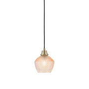 Toltec Cord 6in 1-Light Pendant | New Age Brass Steel and Amber Textured Glass | Kitchen Island & Dining Room | 6 x 7.5 in | Model 32-NAB-4623