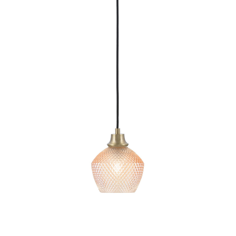 Toltec Cord 6in 1-Light Pendant | New Age Brass Steel and Amber Textured Glass | Kitchen Island & Dining Room | 6 x 7.5 in | Model 32-NAB-4623