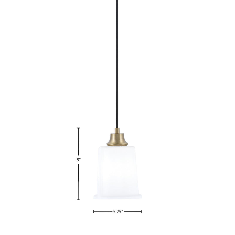 Toltec Cord 5.25in 1-Light Pendant | New Age Brass Steel and White Opal Glass | Kitchen Island & Dining Room | 5.25 x 8 in | Model 32-NAB-5031