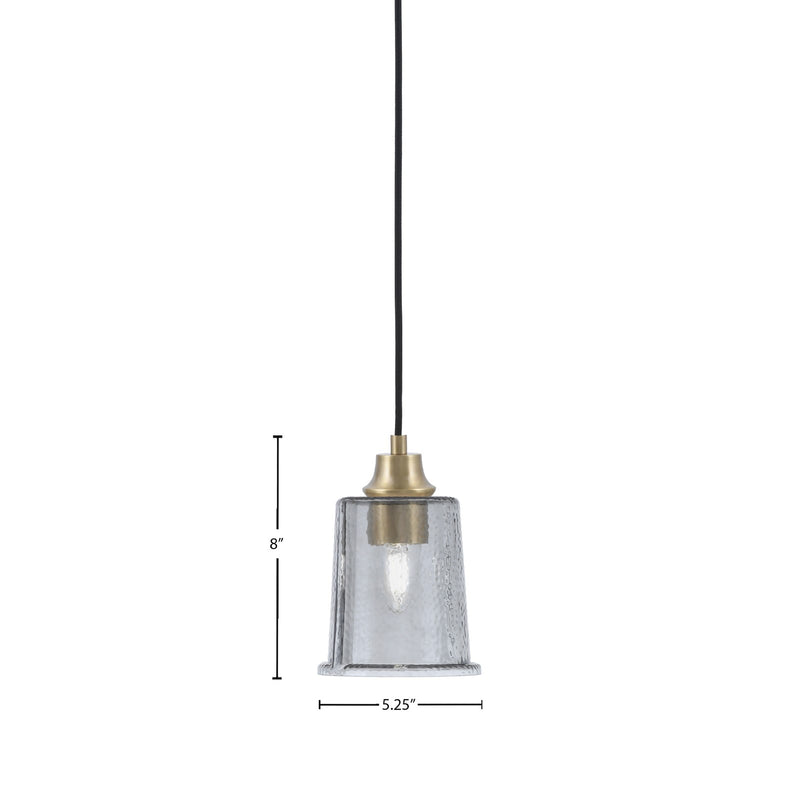 Toltec Cord Hung 5.25in 1-Light Pendant | Industrial New Age Brass and Smoke Bubble Glass | Kitchen Island & Dining Room | 5.25 x 5.25 x 8 in | Model 32-NAB-5032