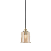 Toltec Cord Hung 5.25in 1-Light Pendant | Industrial New Age Brass and Amber Bubble Glass | Kitchen Island & Dining Room | 5.25 x 5.25 x 8 in | Model 32-NAB-5033