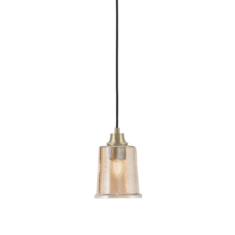 Toltec Cord Hung 5.25in 1-Light Pendant | Industrial New Age Brass and Amber Bubble Glass | Kitchen Island & Dining Room | 5.25 x 5.25 x 8 in | Model 32-NAB-5033