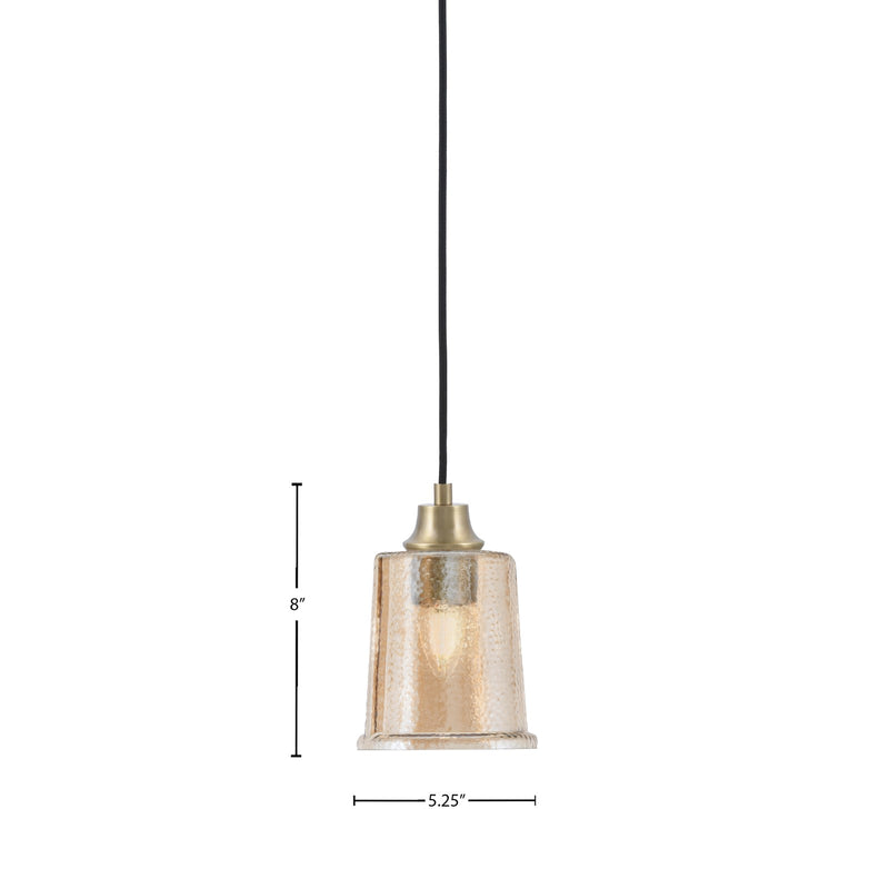 Toltec Cord Hung 5.25in 1-Light Pendant | Industrial New Age Brass and Amber Bubble Glass | Kitchen Island & Dining Room | 5.25 x 5.25 x 8 in | Model 32-NAB-5033
