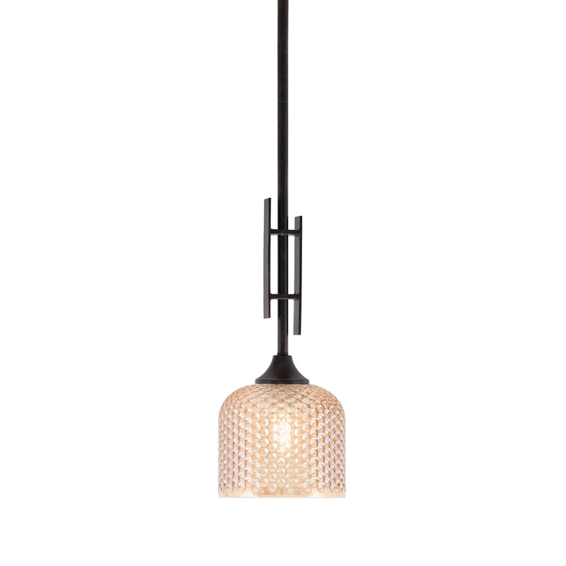 Toltec Uptowne 6in 1-Light Mini Pendant | Modern Dark Granite Steel and Amber Textured Glass | Kitchen Island & Dining Room | 6 x 18.25 in | Model 320-DG-4613