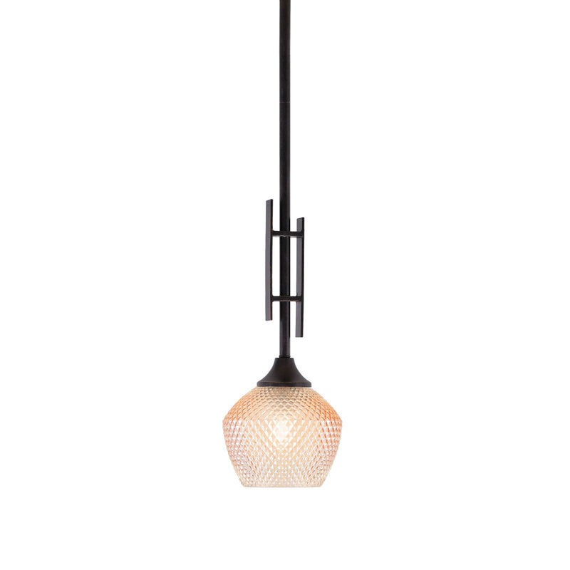 Toltec Uptowne 6in 1-Light Mini Pendant | Modern Dark Granite Steel and Amber Glass | Kitchen Island & Dining Room | 6 x 18.25 in | Model 320-DG-4623