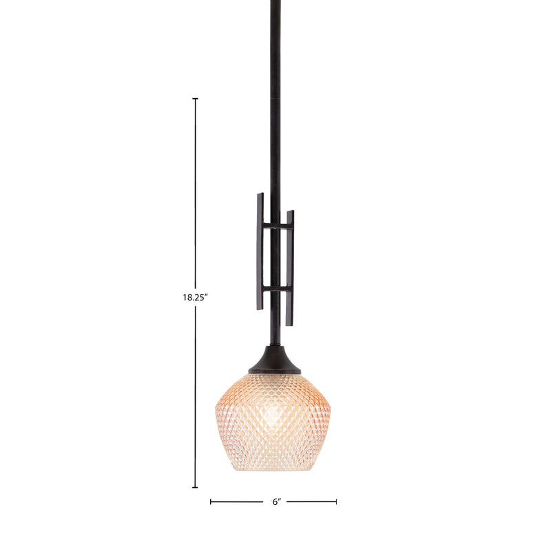 Toltec Uptowne 6in 1-Light Mini Pendant | Modern Dark Granite Steel and Amber Glass | Kitchen Island & Dining Room | 6 x 18.25 in | Model 320-DG-4623