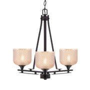 Toltec Uptowne 19.25in 3-Light Uplight Chandelier | Modern Dark Granite Steel and Amber Textured Glass | Dining Room & Entryway | 19.25 x 22 in | Model 323-DG-4613