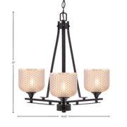 Toltec Uptowne 19.25in 3-Light Uplight Chandelier | Modern Dark Granite Steel and Amber Textured Glass | Dining Room & Entryway | 19.25 x 22 in | Model 323-DG-4613