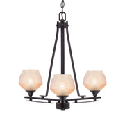 Toltec Uptowne 19.25in 3-Light Uplight Chandelier | Modern Dark Granite Steel and Amber Glass | Dining Room & Entryway | 19.25 x 22 in | Model 323-DG-4623