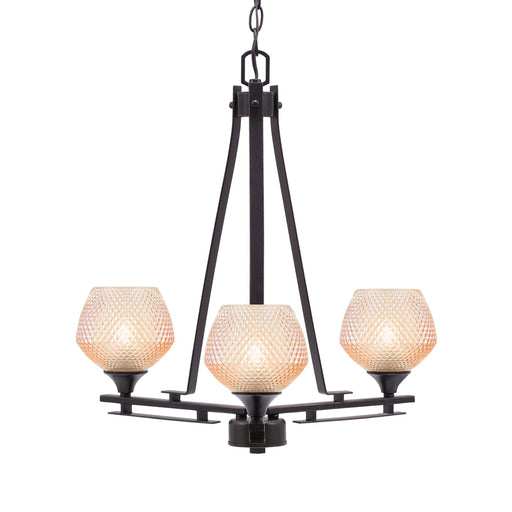 Toltec Uptowne 19.25in 3-Light Uplight Chandelier | Modern Dark Granite Steel and Amber Glass | Dining Room & Entryway | 19.25 x 22 in | Model 323-DG-4623