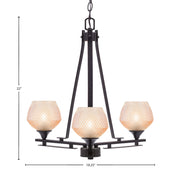 Toltec Uptowne 19.25in 3-Light Uplight Chandelier | Modern Dark Granite Steel and Amber Glass | Dining Room & Entryway | 19.25 x 22 in | Model 323-DG-4623