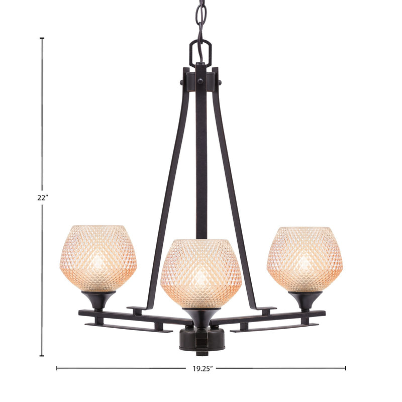 Toltec Uptowne 19.25in 3-Light Uplight Chandelier | Modern Dark Granite Steel and Amber Glass | Dining Room & Entryway | 19.25 x 22 in | Model 323-DG-4623