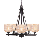 Toltec Uptowne 23in 5-Light Uplight Chandelier | Dark Granite Steel and Amber Textured Glass | Dining Room & Entryway | 23 x 23 in | Model 325-DG-4613