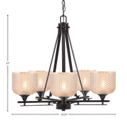 Toltec Uptowne 23in 5-Light Uplight Chandelier | Dark Granite Steel and Amber Textured Glass | Dining Room & Entryway | 23 x 23 in | Model 325-DG-4613