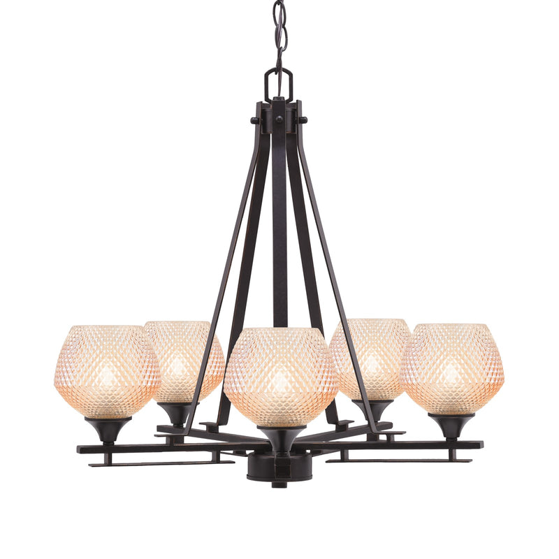 Toltec Uptowne 23.25in 5-Light Uplight Chandelier | Modern Dark Granite Steel and Amber Glass | Dining Room & Entryway | 23.25 x 23 in | Model 325-DG-4623