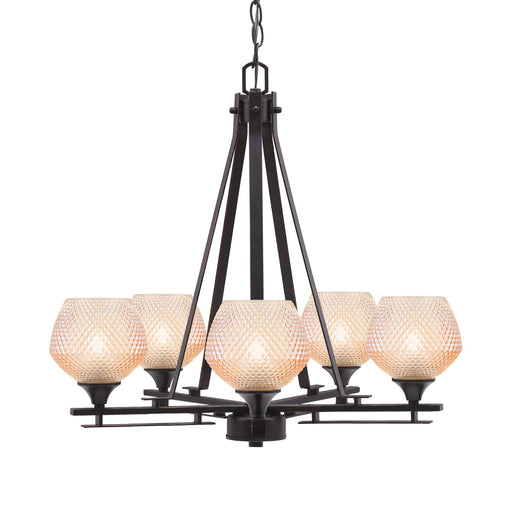 Toltec Uptowne 23.25in 5-Light Uplight Chandelier | Modern Dark Granite Steel and Amber Glass | Dining Room & Entryway | 23.25 x 23 in | Model 325-DG-4623