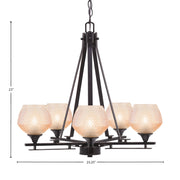 Toltec Uptowne 23.25in 5-Light Uplight Chandelier | Modern Dark Granite Steel and Amber Glass | Dining Room & Entryway | 23.25 x 23 in | Model 325-DG-4623