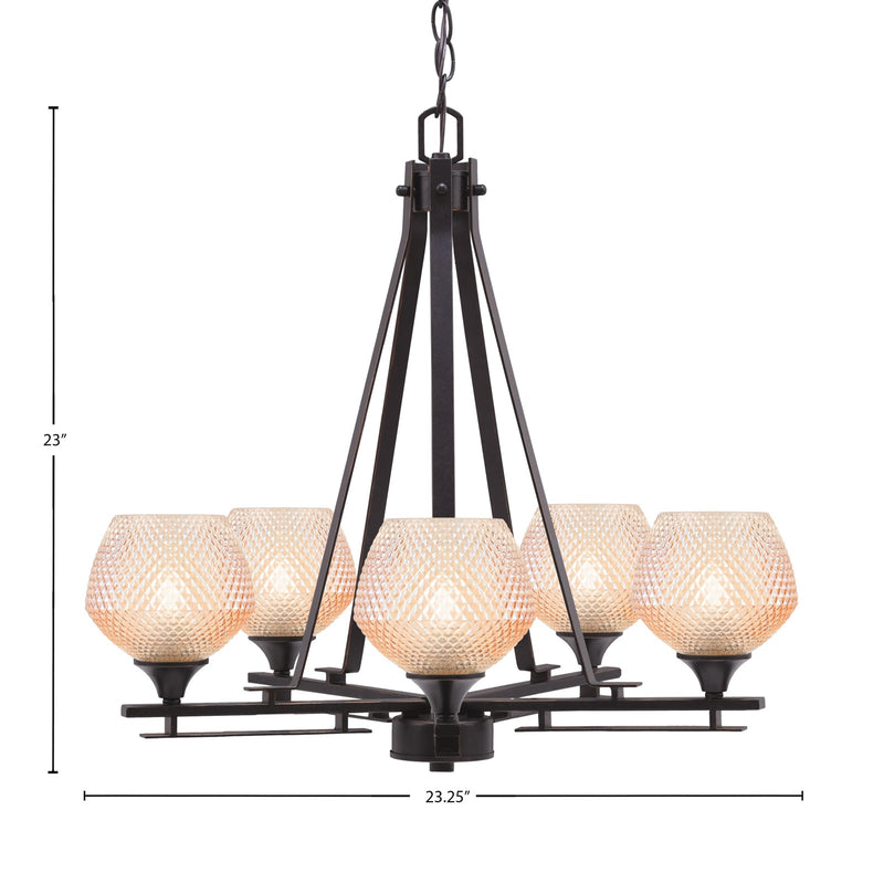 Toltec Uptowne 23.25in 5-Light Uplight Chandelier | Modern Dark Granite Steel and Amber Glass | Dining Room & Entryway | 23.25 x 23 in | Model 325-DG-4623