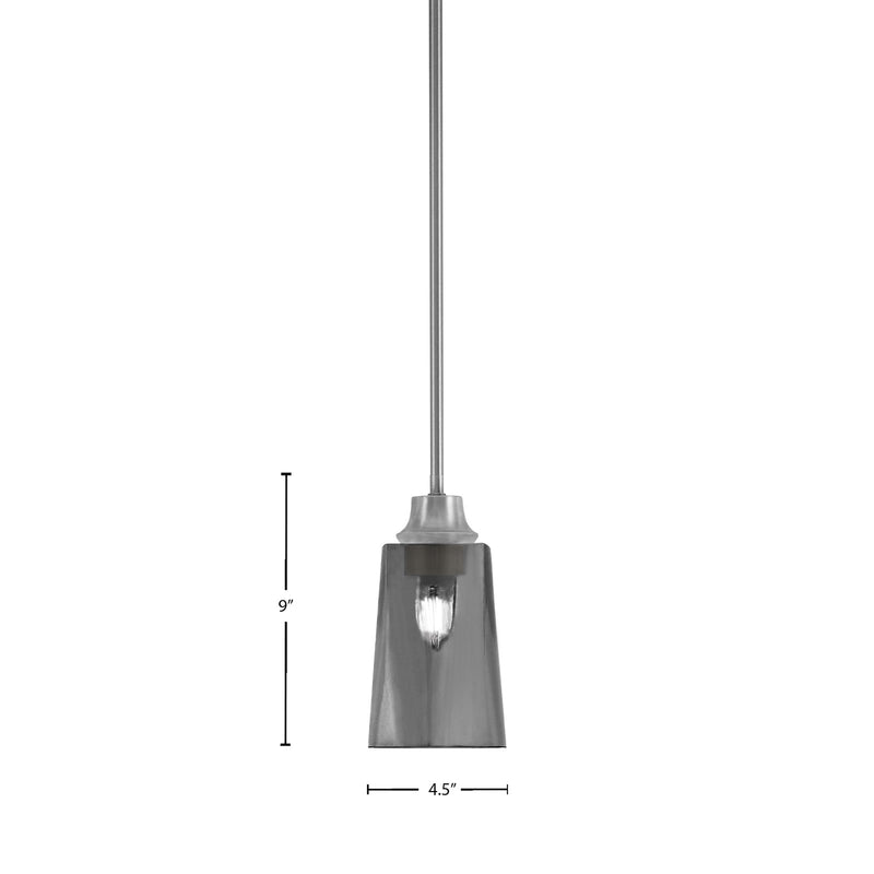 Toltec Stem Hung 4.5in 1-Light Pendant | Minimalist Graphite Steel and Smoke Bubble Glass | Kitchen Island & Dining Room | 4.5 x 4.5 x 9 in | Model 33-GP-262