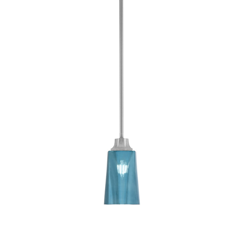 Toltec Stem 4.5in 1-Light Pendant | Industrial Graphite Steel and Blue Gradient Glass | Kitchen Island & Dining Room | 4.5 x 9 in | Model 33-GP-265
