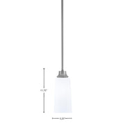 Toltec Stem 5.25in 1-Light Pendant | Industrial Graphite Steel and White Opal Glass | Kitchen Island & Dining Room | 5.25 x 11.75 in | Model 33-GP-291