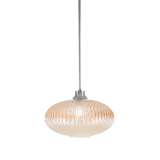 Toltec Stem 12in 1-Light Pendant | Graphite Steel and Amber Micro Bubble Ribbed Glass | Kitchen Island & Dining Room | 12 x 9 in | Model 33-GP-4653
