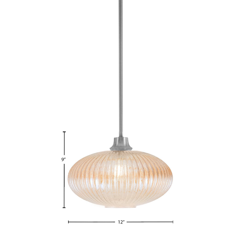 Toltec Stem 12in 1-Light Pendant | Graphite Steel and Amber Micro Bubble Ribbed Glass | Kitchen Island & Dining Room | 12 x 9 in | Model 33-GP-4653