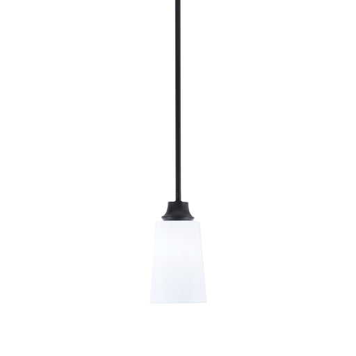Toltec Stem 4.5in 1-Light Pendant | Modern Matte Black Steel and White Opal Glass | Kitchen Island & Dining Room | 4.5 x 4.5 x 9 in | Model 33-MB-261
