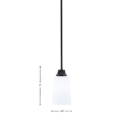Toltec Stem 4.5in 1-Light Pendant | Modern Matte Black Steel and White Opal Glass | Kitchen Island & Dining Room | 4.5 x 4.5 x 9 in | Model 33-MB-261