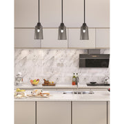Toltec Stem 4.5in 1-Light Pendant | Modern Matte Black Steel and Smoke Bubble Glass | Kitchen Island & Dining Room | 4.5 x 4.5 x 9 in | Model 33-MB-262