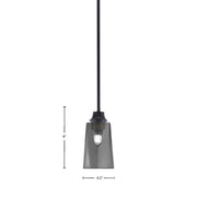 Toltec Stem 4.5in 1-Light Pendant | Modern Matte Black Steel and Smoke Bubble Glass | Kitchen Island & Dining Room | 4.5 x 4.5 x 9 in | Model 33-MB-262
