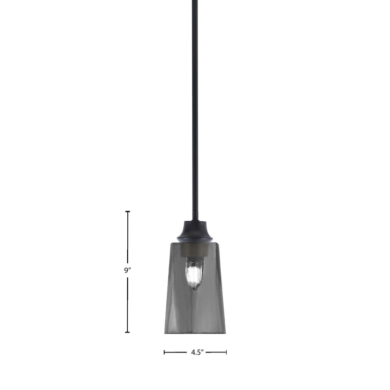 Toltec Stem 4.5in 1-Light Pendant | Modern Matte Black Steel and Smoke Bubble Glass | Kitchen Island & Dining Room | 4.5 x 4.5 x 9 in | Model 33-MB-262