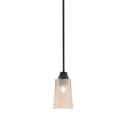Toltec Stem 4.5in 1-Light Pendant | Modern Matte Black Steel and Amber Gradient Glass | Kitchen Island & Dining Room | 4.5 x 4.5 x 9 in | Model 33-MB-263