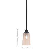 Toltec Stem 4.5in 1-Light Pendant | Modern Matte Black Steel and Amber Gradient Glass | Kitchen Island & Dining Room | 4.5 x 4.5 x 9 in | Model 33-MB-263