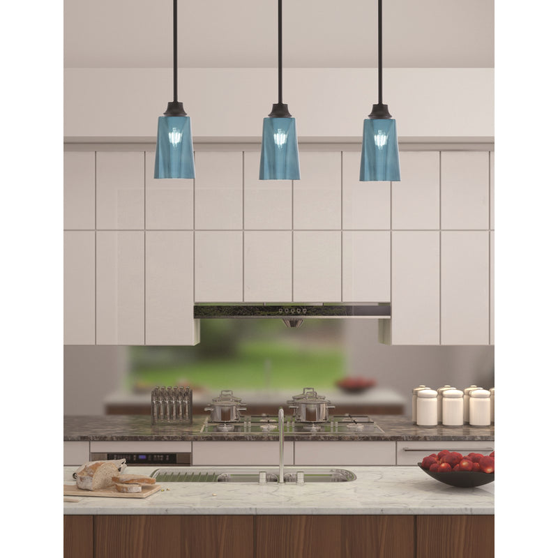 Toltec Stem 4.5in 1-Light Pendant | Modern Matte Black Steel and Blue Gradient Glass | Kitchen Island & Dining Room | 4.5 x 4.5 x 9 in | Model 33-MB-265