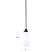Toltec Stem 5in 1-Light Pendant | Modern Matte Black Steel and White Opal Glass | Kitchen Island & Dining Room | 5.25 x 5.25 x 11.75 in | Model 33-MB-291
