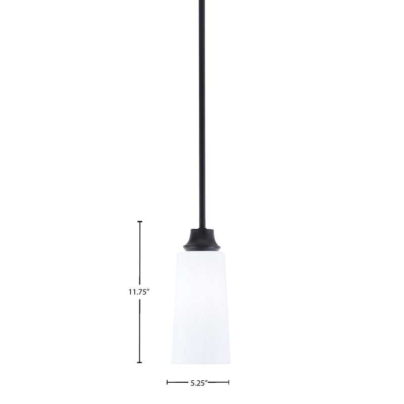 Toltec Stem 5in 1-Light Pendant | Modern Matte Black Steel and White Opal Glass | Kitchen Island & Dining Room | 5.25 x 5.25 x 11.75 in | Model 33-MB-291