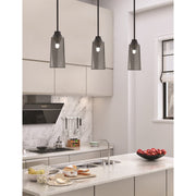Toltec Stem 5in 1-Light Pendant | Modern Matte Black Steel and Smoke Bubble Glass | Kitchen Island & Dining Room | 5.25 x 5.25 x 11.75 in | Model 33-MB-292