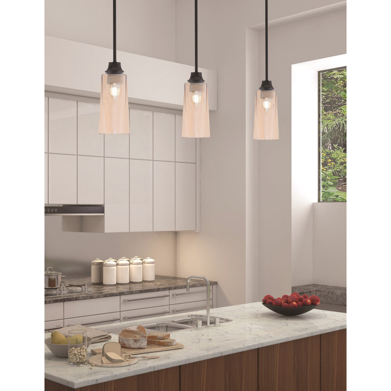Toltec Stem 5in 1-Light Pendant | Modern Matte Black Steel and Amber Gradient Glass | Kitchen Island & Dining Room | 5.25 x 5.25 x 11.75 in | Model 33-MB-293