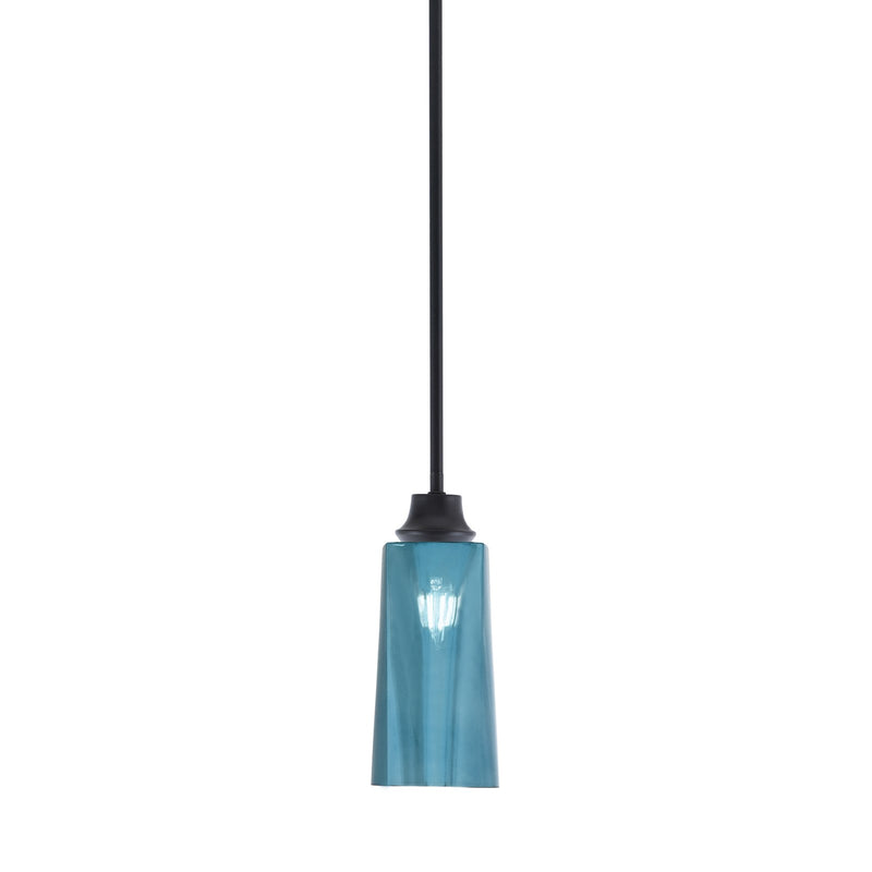 Toltec Stem 5in 1-Light Pendant | Modern Matte Black Steel and Blue Gradient Glass | Kitchen Island & Dining Room | 5.25 x 5.25 x 11.75 in | Model 33-MB-295