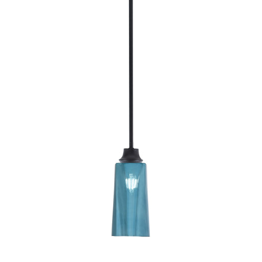 Toltec Stem 5in 1-Light Pendant | Modern Matte Black Steel and Blue Gradient Glass | Kitchen Island & Dining Room | 5.25 x 5.25 x 11.75 in | Model 33-MB-295