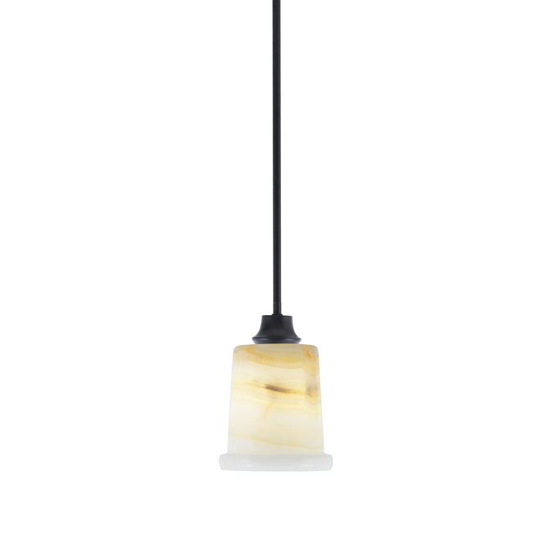 Toltec Stem 5in 1-Light Pendant | Modern Matte Black Steel and Natural Stone Glass | Kitchen Island & Dining Room | 5 x 8 in | Model 33-MB-4128